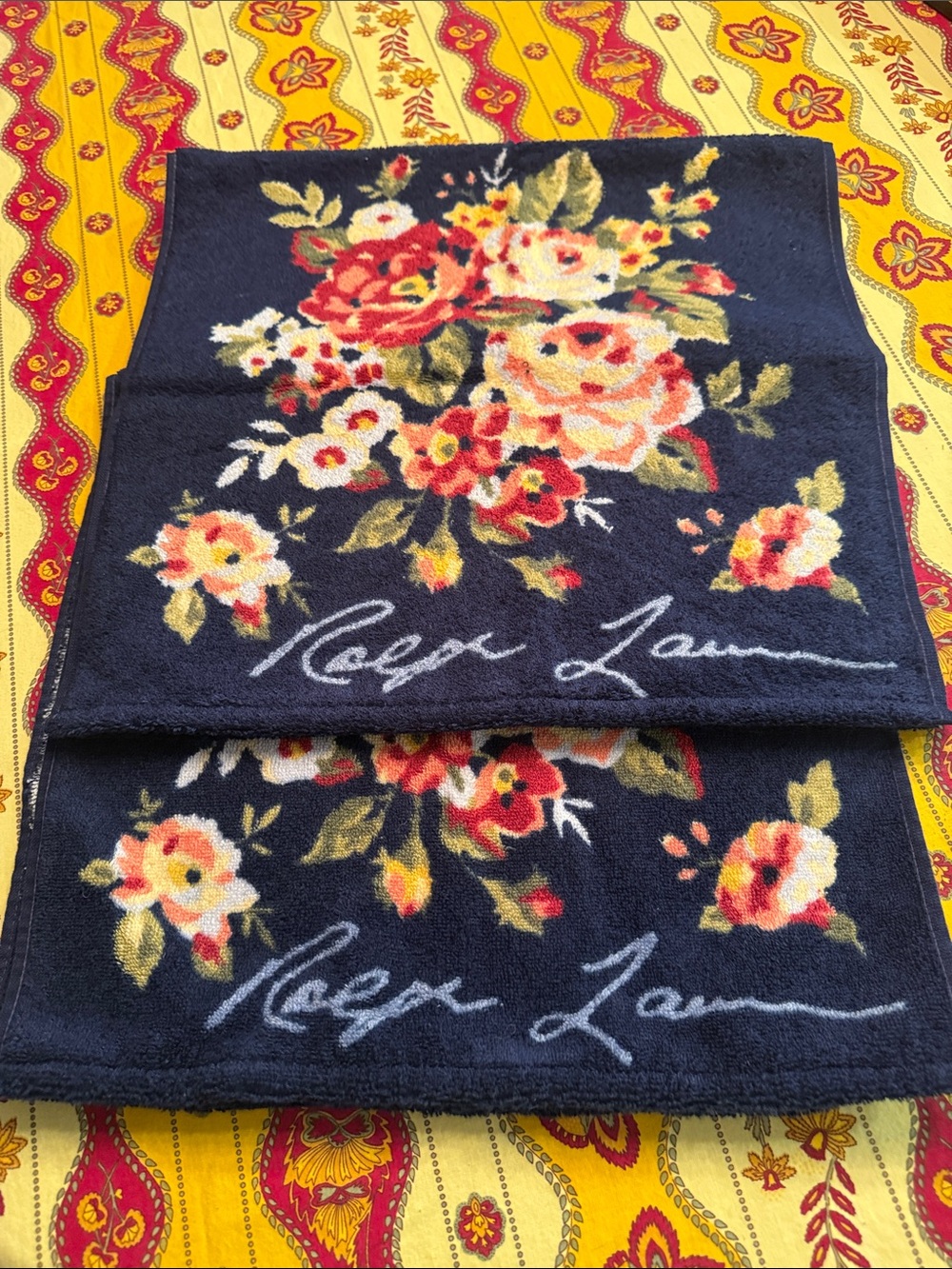 Rare unused Vintage Ralph Lauren Brompton Floral Hand Towels Set made in Brazil